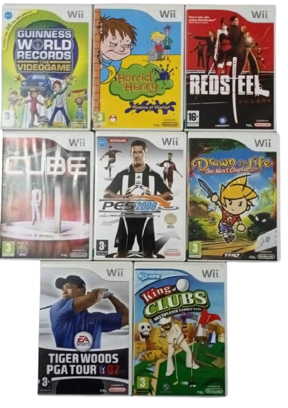 игра Nintendo Wii Horrid Henry + Red Steel  + King of Clubs + The Cube + PES 2008 + Guinness World Records videogame + Tiger woods 07 + Drawn to Life